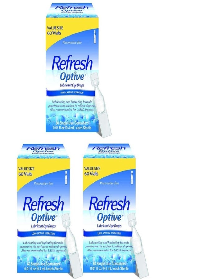Refresh Optive Lubricant Drops for Sensitive Eyes, 60 Vials, Preservative-free - Great Value Size (Pack of 3)- (180 Vials) - Image 1